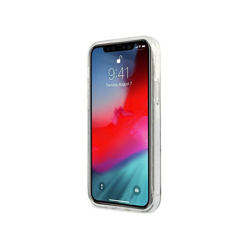 Guess Glitter 4G Big Logo dėklas, skirtas iPhone 12 Pro Max - skaidrus