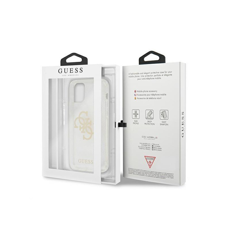 Guess Glitter 4G Big Logo dėklas, skirtas iPhone 12 Pro Max - skaidrus