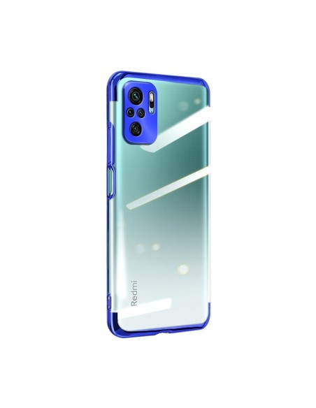Skaidrios spalvos dėklo gelio dėklas su metaliniu rėmeliu Xiaomi Redmi Note 10 5G / Poco M3 Pro mėlynas Skaidrios spalvos dėklo gelio dėklas su metaliniu rėmeliu Xiaomi Redmi Note 10 5G / Poco M3 Pro mėlynas