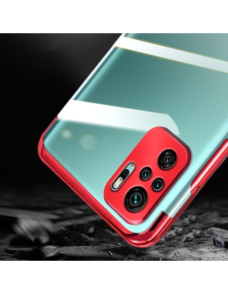 Skaidrios spalvos dėklo gelio dėklas su metaliniu rėmeliu Xiaomi Redmi Note 10 5G / Poco M3 Pro mėlynas Skaidrios spalvos dėklo gelio dėklas su metaliniu rėmeliu Xiaomi Redmi Note 10 5G / Poco M3 Pro mėlynas