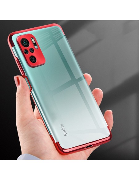 Skaidrios spalvos dėklo gelio dėklas su metaliniu rėmeliu Xiaomi Redmi Note 10 5G / Poco M3 Pro mėlynas Skaidrios spalvos dėklo gelio dėklas su metaliniu rėmeliu Xiaomi Redmi Note 10 5G / Poco M3 Pro mėlynas