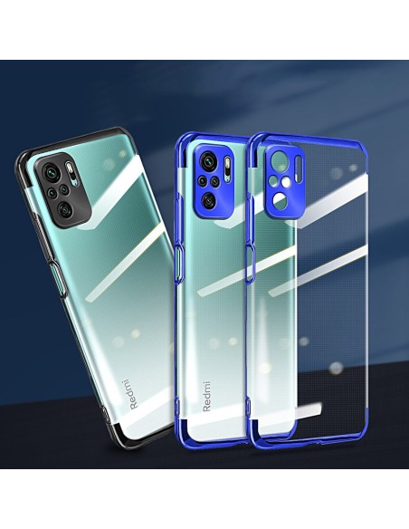 Skaidrios spalvos dėklo gelio dėklas su metaliniu rėmeliu Xiaomi Redmi Note 10 5G / Poco M3 Pro mėlynas Skaidrios spalvos dėklo gelio dėklas su metaliniu rėmeliu Xiaomi Redmi Note 10 5G / Poco M3 Pro mėlynas