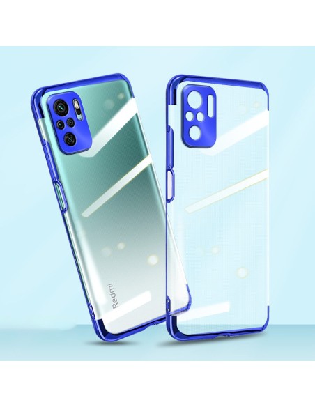 Skaidrios spalvos dėklo gelio dėklas su metaliniu rėmeliu Xiaomi Redmi Note 10 5G / Poco M3 Pro mėlynas Skaidrios spalvos dėklo gelio dėklas su metaliniu rėmeliu Xiaomi Redmi Note 10 5G / Poco M3 Pro mėlynas