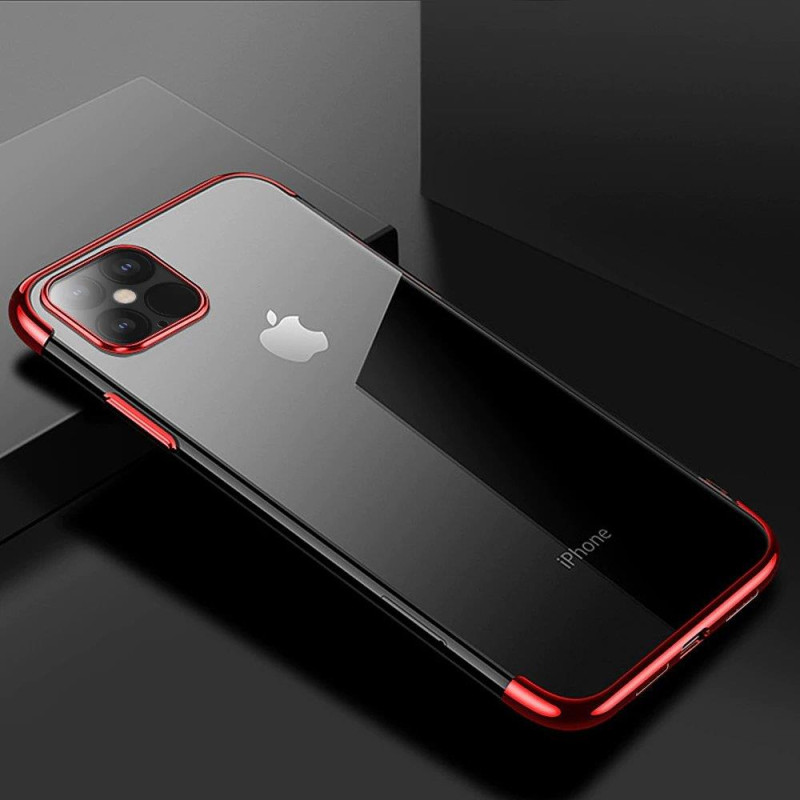 Skaidrios spalvos gelinis dėklas su metaliniu rėmeliu, skirtas Samsung Galaxy A22 4G red