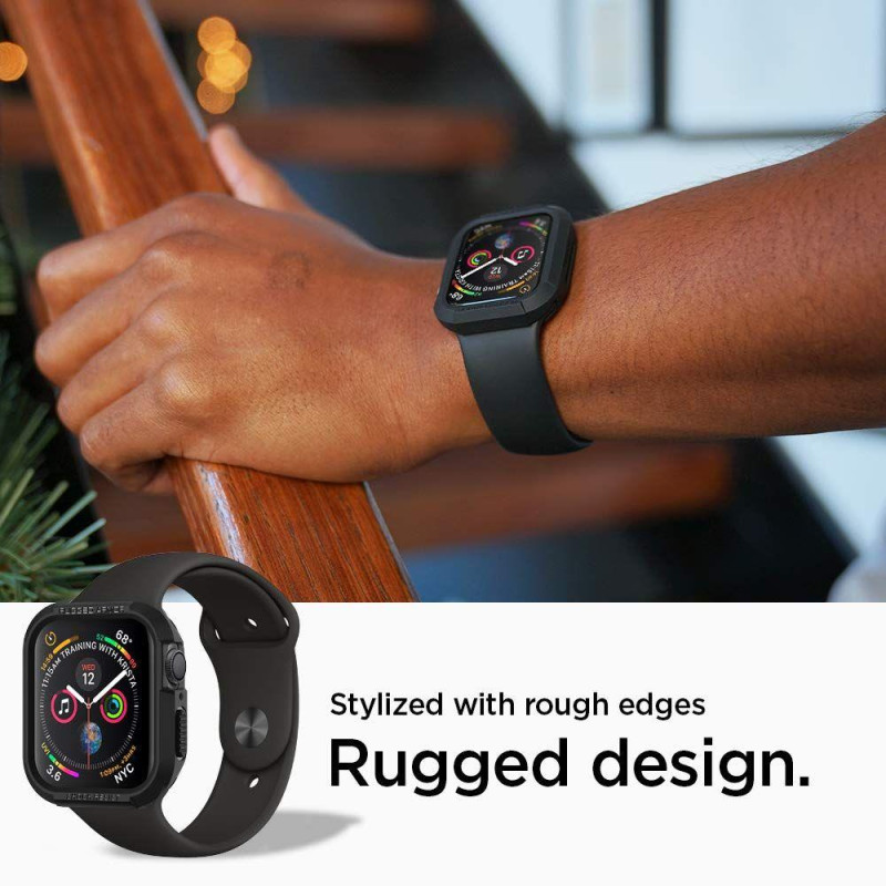 „Spigen Rugged Armor“ dėklas, skirtas Apple Watch 4/ 5/ 6/ 7/ 8/ SE (40/ 41 mm) – juodas