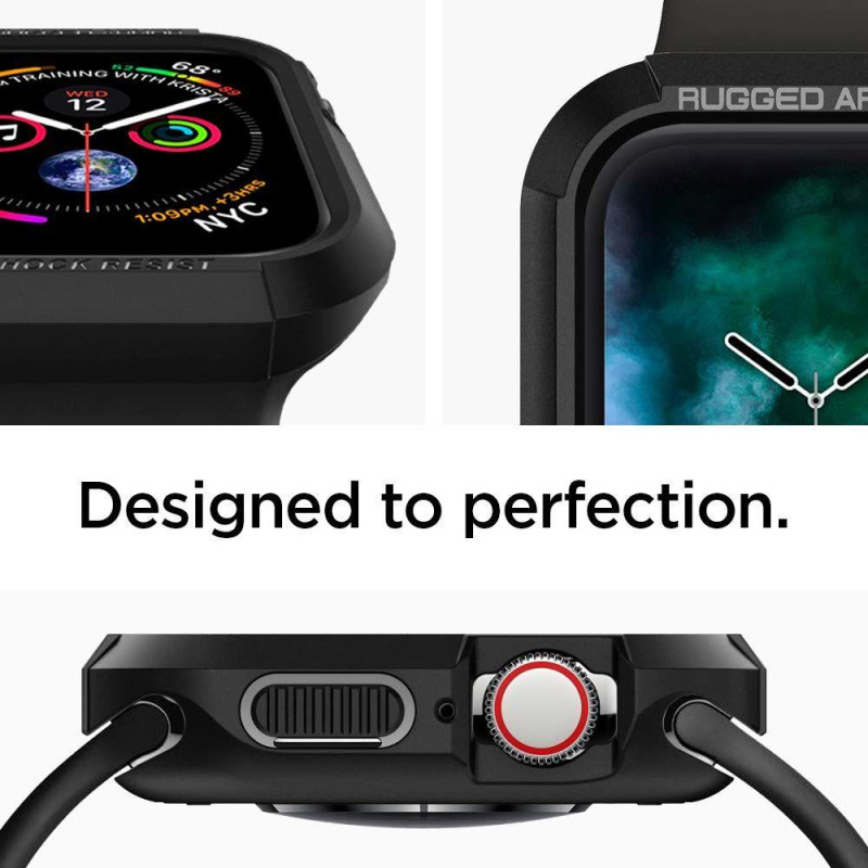 „Spigen Rugged Armor“ dėklas, skirtas Apple Watch 4/ 5/ 6/ 7/ 8/ SE (40/ 41 mm) – juodas