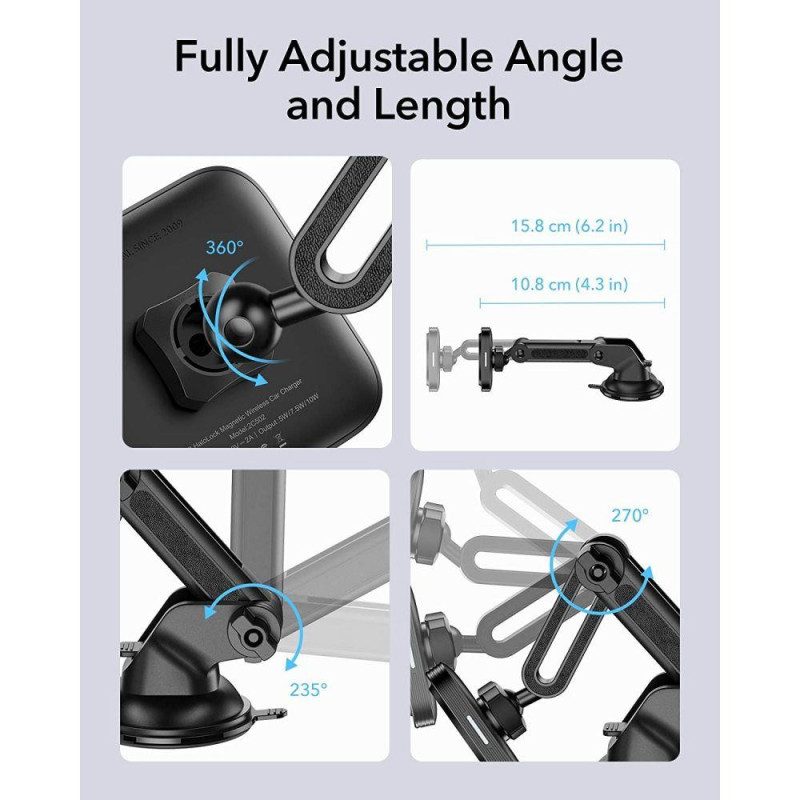ESR Halolock Magnetinis magnetinis laikiklis su MagSafe įkrovikliu automobilio kabinai - juodas