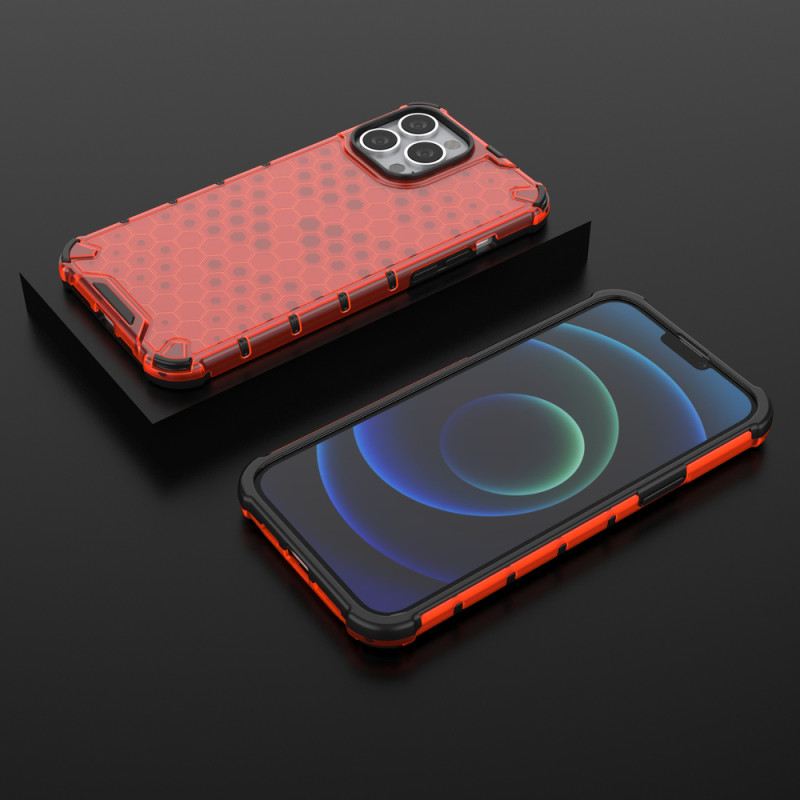 Korinis šarvuotas dėklas su gelio rėmeliu, skirtas iPhone 13 Pro Max raudonas