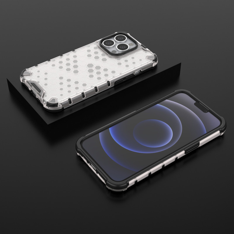 Korinis dėklas, šarvuotas dangtelis su gelio rėmeliu, iPhone 13 Pro, skaidrus