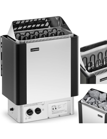 Elektrinė pirties krosnelė su įmontuotu valdymu 8-12 m3 iki 110C 400 V 8 kW sidabrinė-juoda Elektrinė pirties krosnelė su įmontuotu valdymu 8-12 m3 iki 110C 400 V 8 kW sidabrinė-juoda