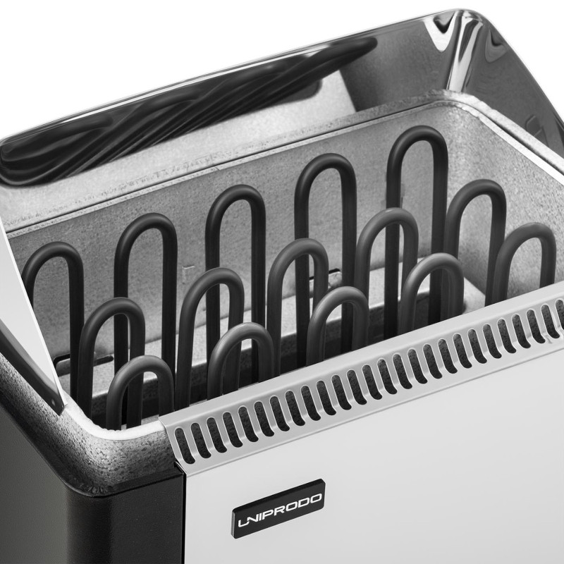 Elektrinė pirties krosnelė su įmontuotu valdymu 8-12 m3 iki 110C 400 V 8 kW sidabrinė-juoda
