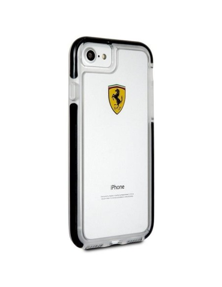 Ferrari smūgiams atsparus dėklas iPhone 7 / 8 / SE 2020 / SE 2022 - skaidrus ir juodas Ferrari smūgiams atsparus dėklas iPhone 7 / 8 / SE 2020 / SE 2022 - skaidrus ir juodas