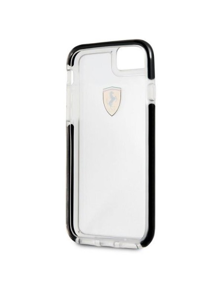 Ferrari smūgiams atsparus dėklas iPhone 7 / 8 / SE 2020 / SE 2022 - skaidrus ir juodas Ferrari smūgiams atsparus dėklas iPhone 7 / 8 / SE 2020 / SE 2022 - skaidrus ir juodas