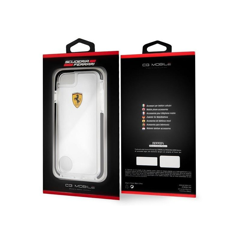 Ferrari smūgiams atsparus dėklas iPhone 7 / 8 / SE 2020 / SE 2022 - skaidrus ir juodas
