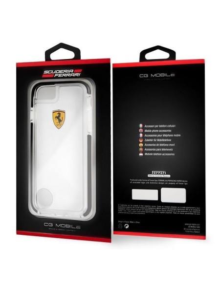 Ferrari smūgiams atsparus dėklas iPhone 7 / 8 / SE 2020 / SE 2022 - skaidrus ir juodas Ferrari smūgiams atsparus dėklas iPhone 7 / 8 / SE 2020 / SE 2022 - skaidrus ir juodas
