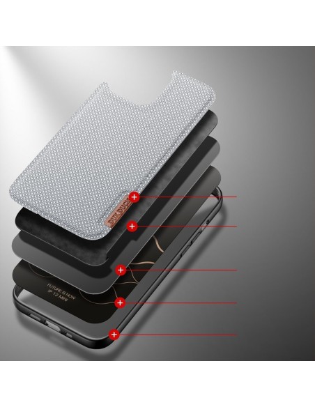 Dux Ducis Fino dėklo dangtelis padengtas nailono medžiaga iPhone 13 mini pilka