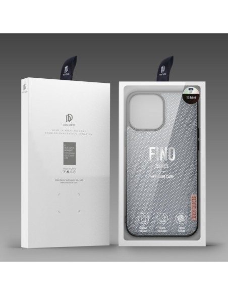 Dux Ducis Fino dėklo dangtelis padengtas nailono medžiaga iPhone 13 mini pilka