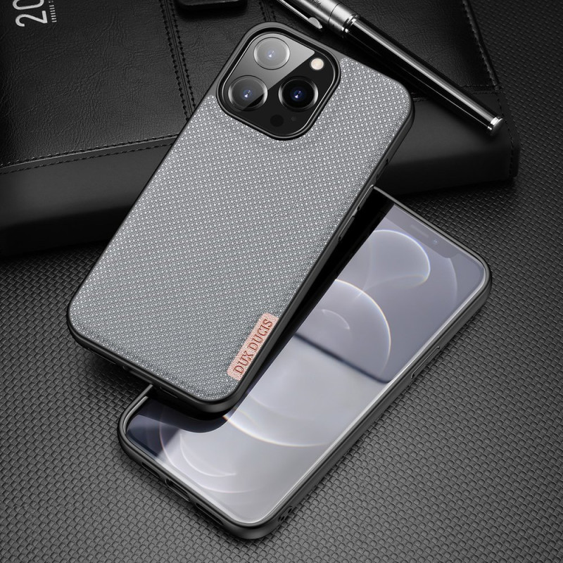 Dux Ducis Fino dėklas, dangtelis, dengtas nailono medžiaga, iPhone 13 Pro, pilka