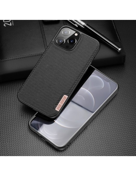 Dux Ducis Fino dėklas, dangtelis padengtas nailono medžiaga, iPhone 13 Pro Max, juodas Dux Ducis Fino dėklas, dangtelis padengtas nailono medžiaga, iPhone 13 Pro Max, juodas