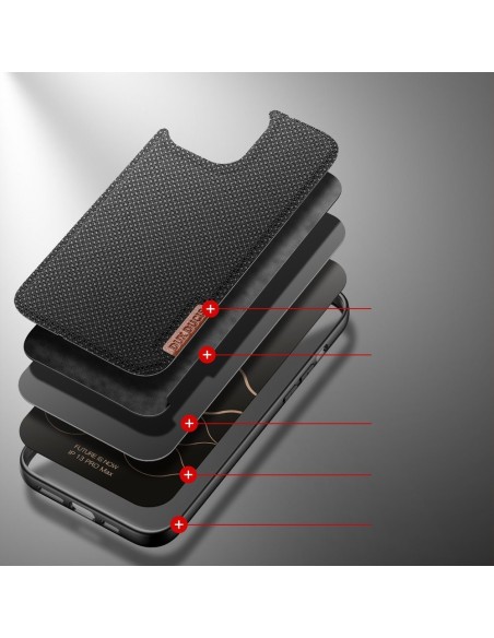 Dux Ducis Fino dėklas, dangtelis padengtas nailono medžiaga, iPhone 13 Pro Max, juodas Dux Ducis Fino dėklas, dangtelis padengtas nailono medžiaga, iPhone 13 Pro Max, juodas