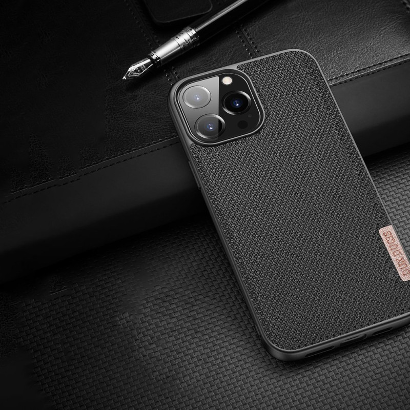 Dux Ducis Fino dėklas, dangtelis padengtas nailono medžiaga, iPhone 13 Pro Max, juodas
