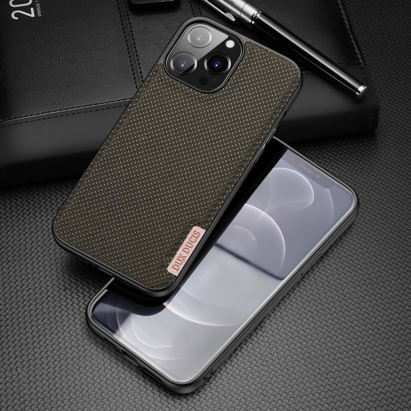Dux Ducis Fino dėklo dangtelis padengtas nailono medžiaga iPhone 13 Pro Max žalia