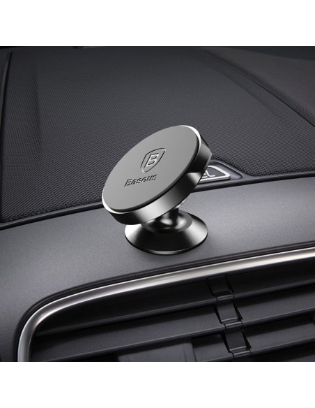 Juodas magnetinis automobilinio telefono laikiklis prietaisų skydeliui