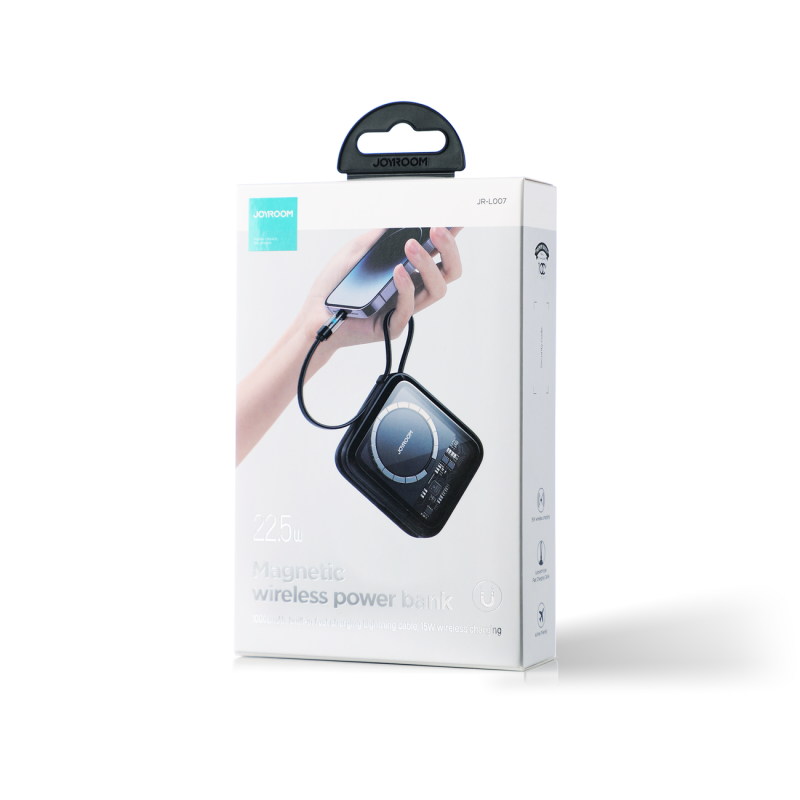 Maitinimo blokas su indukciniu įkroviklio žiedo laidu iPhone Lightning 10000mAh Icy Series 22.5W juodas