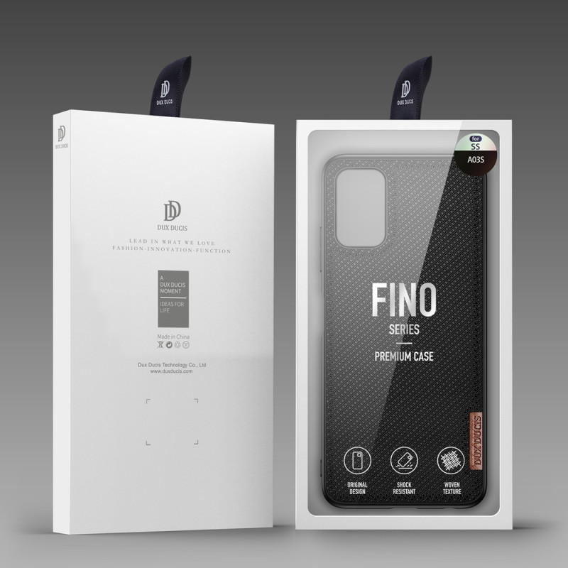 Dux Ducis Fino dėklo dangtelis, padengtas nailono medžiaga, skirtas Samsung Galaxy A03s juodai