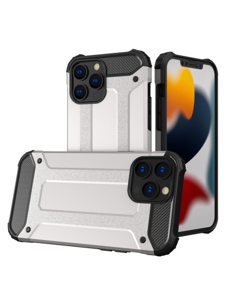 Hybrid Armor šarvuotas hibridinis dėklas, dangtelis iPhone 13 Pro, sidabrinis Hybrid Armor šarvuotas hibridinis dėklas, dangtelis iPhone 13 Pro, sidabrinis