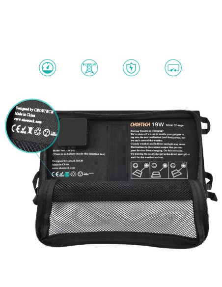 Saulės įkroviklis saulės USB sulankstomas 19W 2xUSB juodas