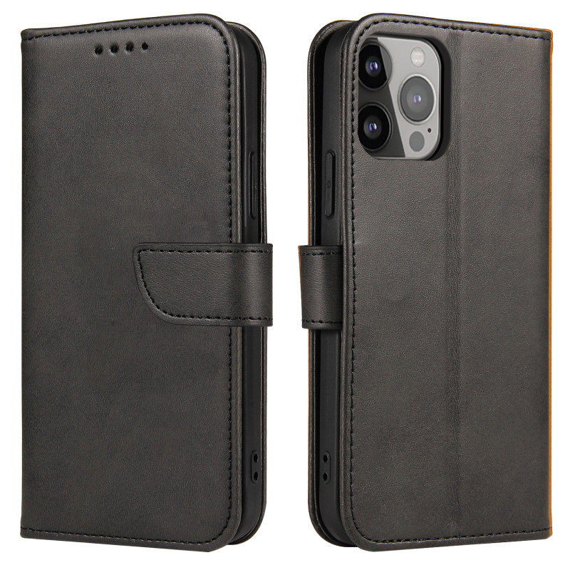 Magnet Case elegantiškas dėklas su atvartu ir stovo funkcija, skirtas iPhone 13 Pro Max, juodas Magnet Case elegantiškas dėklas su atvartu ir stovo funkcija, skirtas iPhone 13 Pro Max, juodas