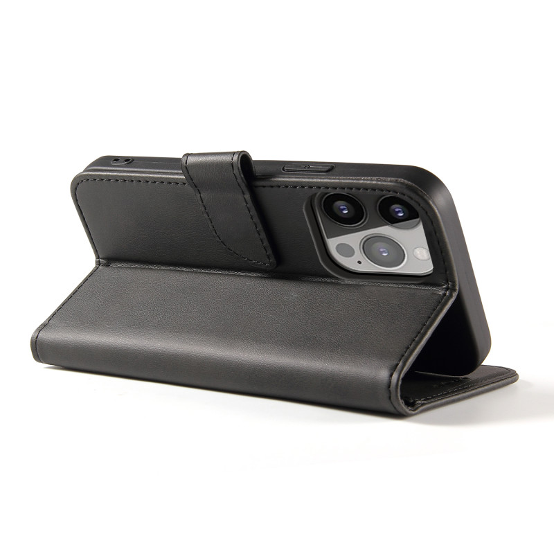 Magnet Case elegantiškas dėklas su atvartu ir stovo funkcija, skirtas iPhone 13 Pro Max, juodas