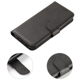 Magnet Case elegantiškas dėklas su atvartu ir stovo funkcija, skirtas iPhone 13 Pro Max, juodas