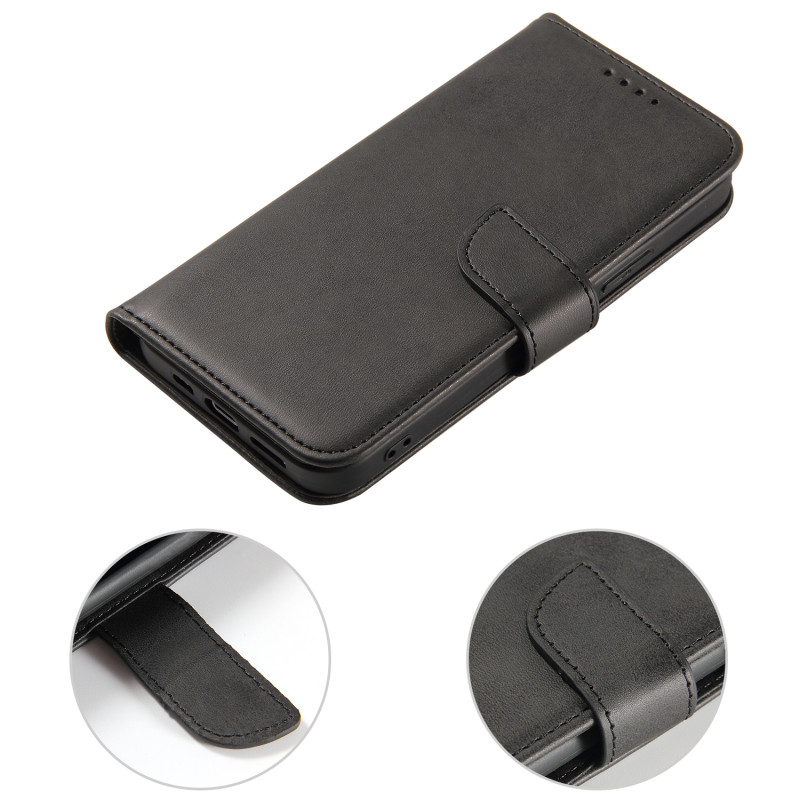 Magnet Case elegantiškas dėklas su atvartu ir stovo funkcija, skirtas iPhone 13 Pro Max, juodas