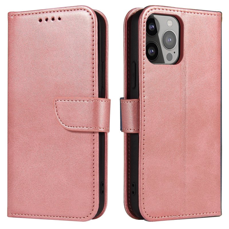 Magnetinis dėklas, elegantiškas dėklas su atvartu ir stovo funkcija iPhone 13 Pro, rožinis