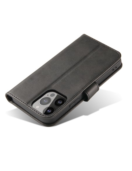 Magnet Case elegantiškas dėklas su atvartu ir stovo funkcija, skirtas iPhone 13, juodas Magnet Case elegantiškas dėklas su atvartu ir stovo funkcija, skirtas iPhone 13, juodas