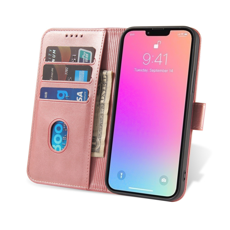 Magnetinis dėklas, elegantiškas dėklas, dangtelis su atvartu ir stovo funkcija iPhone 13, rožinė
