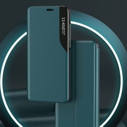 Elegantiškas Eco Leather View Case dėklas su atvartu ir stovo funkcija, skirtas iPhone 13 Pro Max žaliam