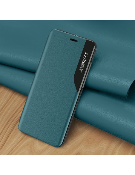 Elegantiškas Eco Leather View Case dėklas su atvartu ir stovo funkcija, skirtas iPhone 13 Pro Max raudonas