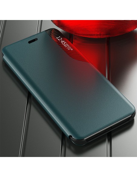 Eco Leather View Case, elegantiškas dėklas su atvartu ir stovo funkcija, skirtas iPhone 13 Pro, žalias