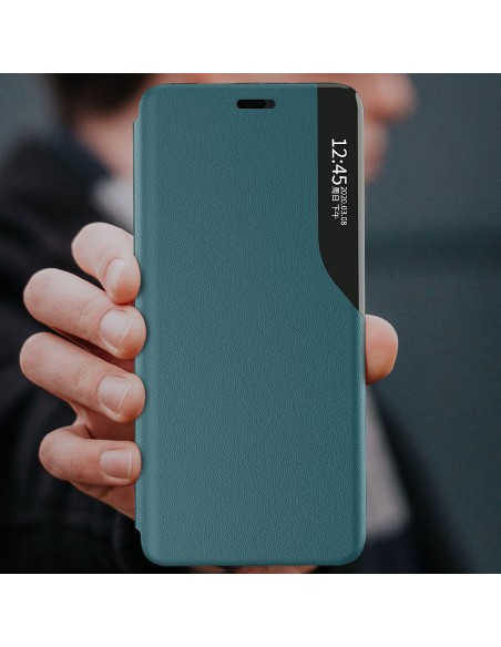 Eco Leather View Case, elegantiškas dėklas su atvartu ir stovo funkcija, skirtas iPhone 13 Pro, raudonas