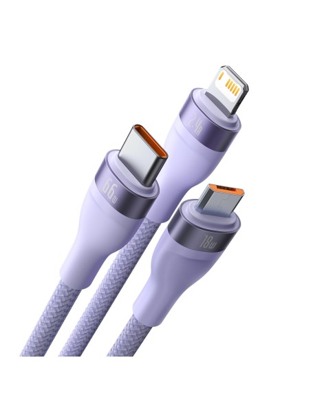 3in1 USB greito įkrovimo laidas USB-C mikro-USB iPhone Lightning 1,2m violetinė 3in1 USB greito įkrovimo laidas USB-C mikro-USB iPhone Lightning 1,2m violetinė