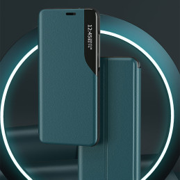 Elegantiškas Eco Leather View Case dėklas su atvartu ir stovo funkcija skirta iPhone 13 mini violetinei