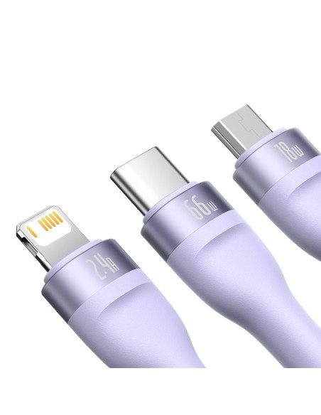 3in1 USB greito įkrovimo laidas USB-C mikro-USB iPhone Lightning 1,2m violetinė 3in1 USB greito įkrovimo laidas USB-C mikro-USB iPhone Lightning 1,2m violetinė