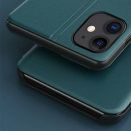 Elegantiškas Eco Leather View Case dėklas su atvartu ir stovo funkcija skirta iPhone 13 mini violetinei
