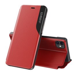Elegantiškas Eco Leather View Case dėklas su atvartu ir stovo funkcija iPhone 13 mini raudonam
