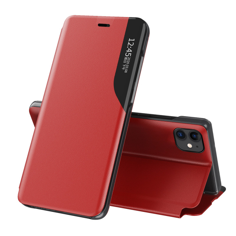 Elegantiškas Eco Leather View Case dėklas su atvartu ir stovo funkcija iPhone 13 mini raudonam Elegantiškas Eco Leather View Case dėklas su atvartu ir stovo funkcija iPhone 13 mini raudonam