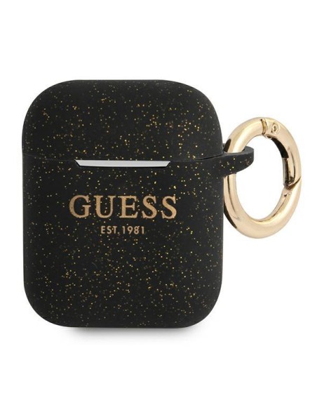 Guess Silicone Glitter dėklas, skirtas AirPods 1/ 2 – juodas Guess Silicone Glitter dėklas, skirtas AirPods 1/ 2 – juodas