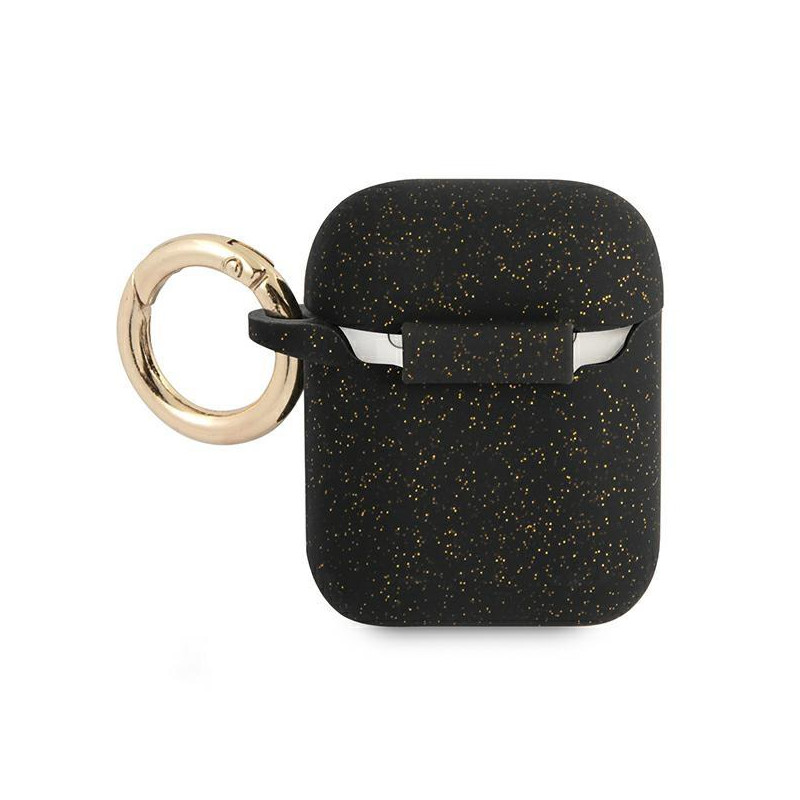 Guess Silicone Glitter dėklas, skirtas AirPods 1/ 2 – juodas